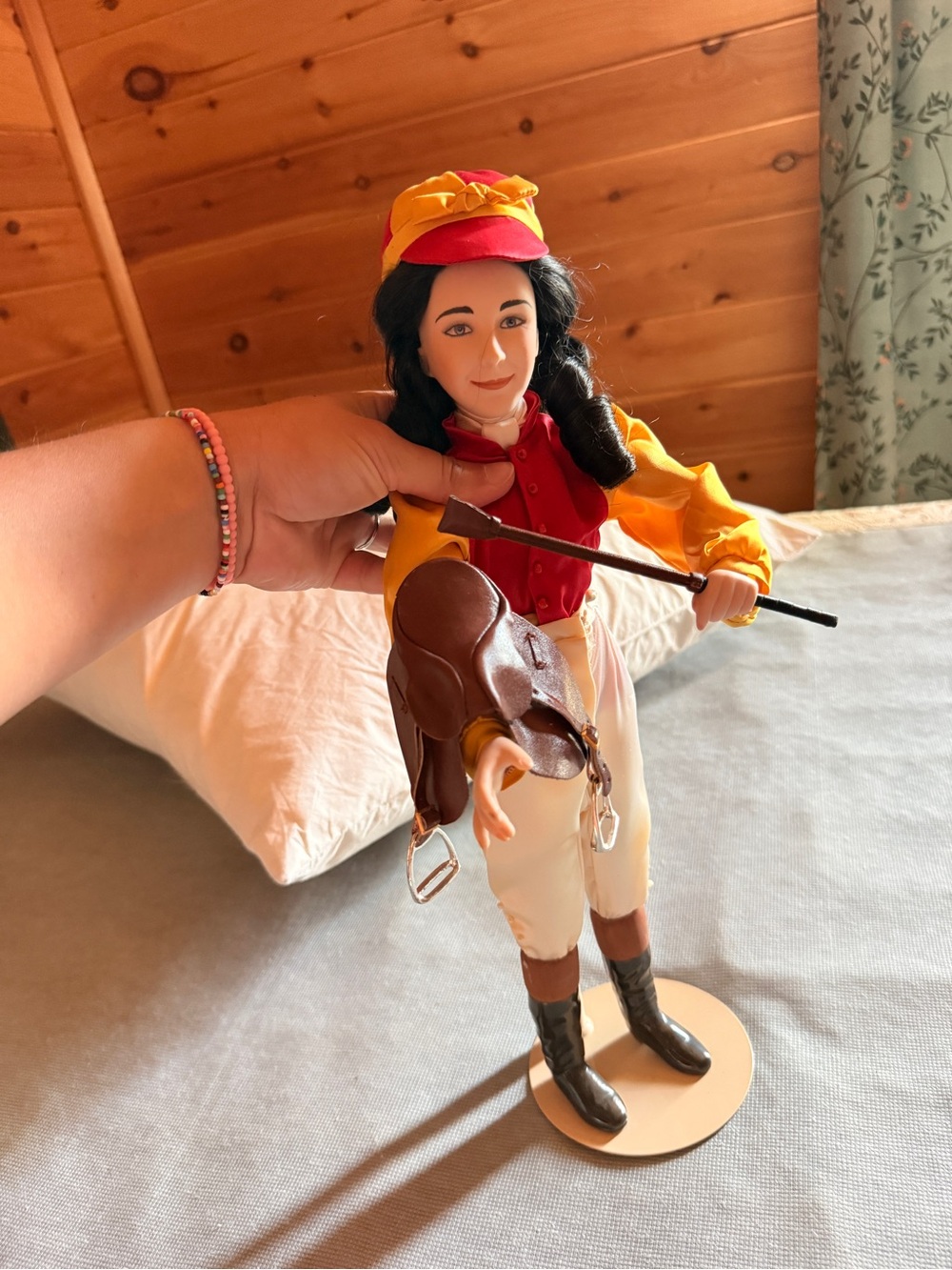 Porcelain Jockey Doll in Red and Yellow Riding Outfit